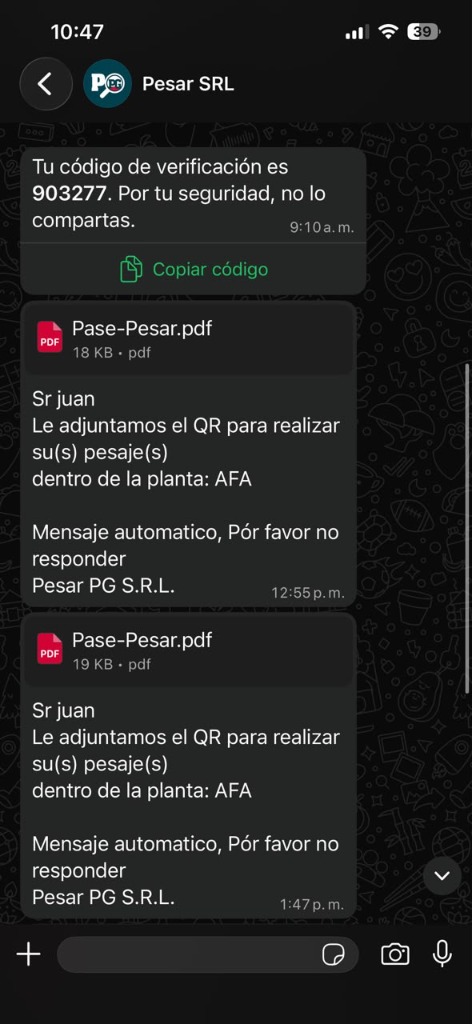 Pase QR enviado por WhatsApp